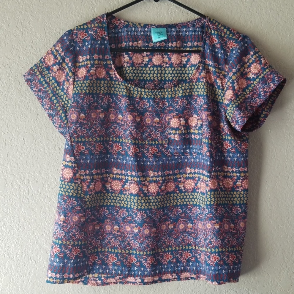 Blue Floral Top Striped Pattern by h.i.p. blouse